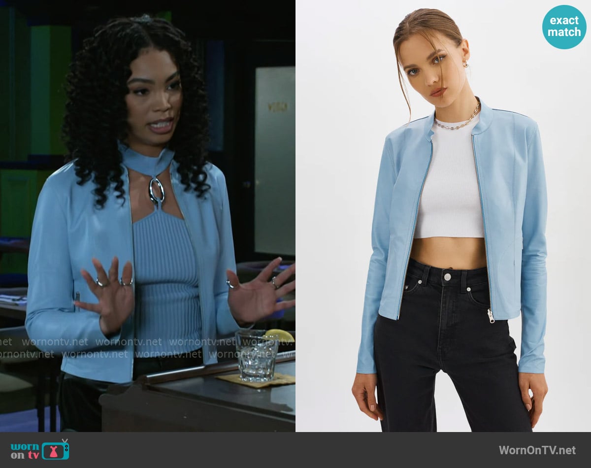 LaMarque Chapin Jacket in Baby Blue worn by Chelsea Hamilton (RhonniRose Mantilla) on Beyond the Gates