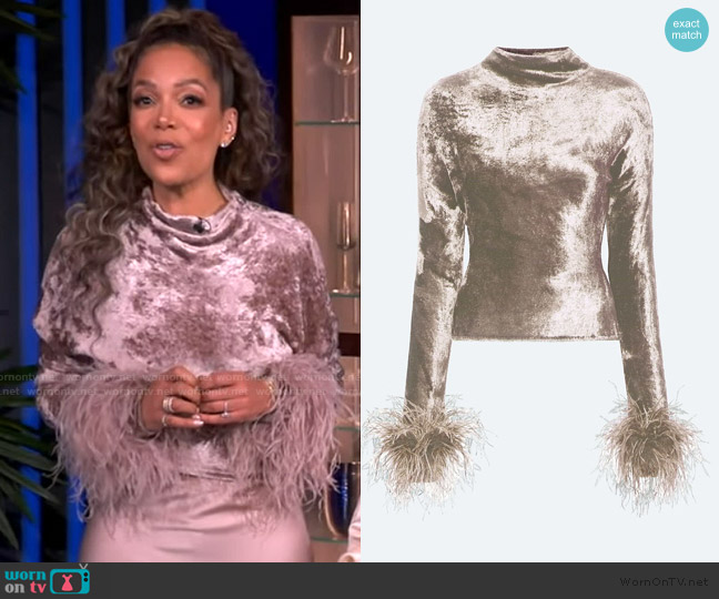 Lapointe Velvet Dolman Top With Feathers worn by Sunny Hostin on The View