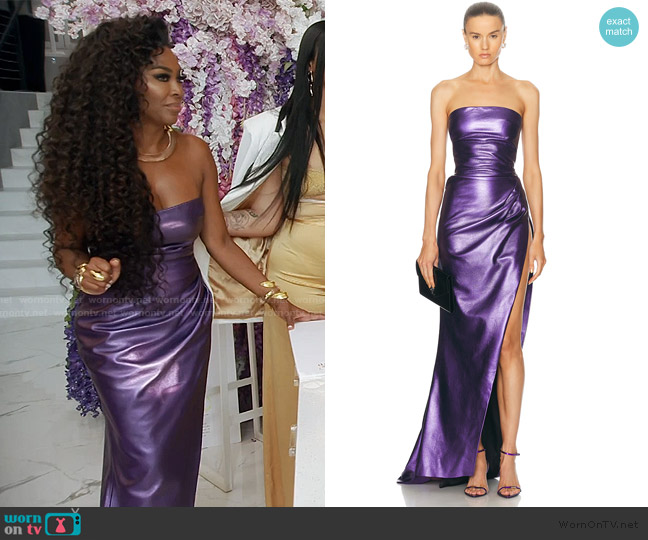 LaQuan Smith Strapless Gown With Thigh High Slit worn by Kenya Moore on The Real Housewives of Atlanta