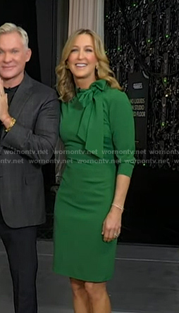 Lara’s green tie neck sheath dress on Good Morning America
