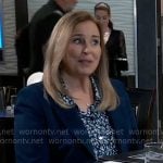 Laura’s blue leopard shirt and teal blazer on General Hospital