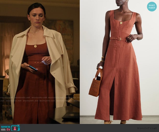 Le Kasha Subu belted linen midi dress worn by Kate (Charlotte Ritchie) on You
