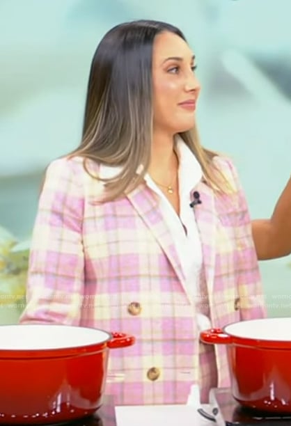 Leah Cohen’s pink plaid blazer on Tamron Hall Show