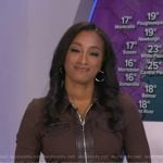 Brittany’s brown leather trim zip dress on Good Morning America