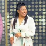 Lenora Chong’s printed wrap jumpsuit on Tamron Hall Show