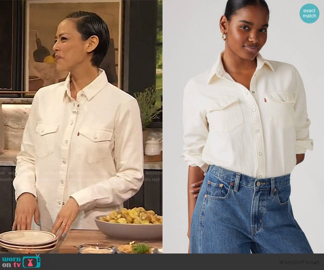 Levis Essential Western Denim Shirt worn by Pilar Valdes on The Drew Barrymore Show