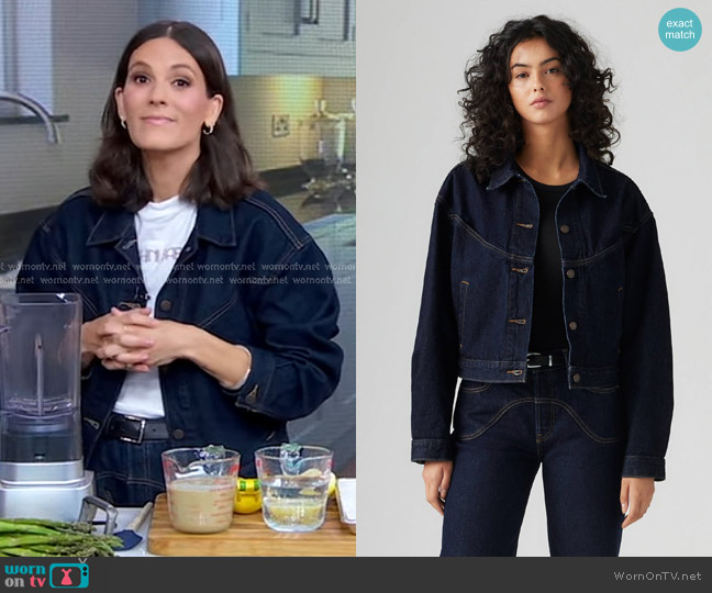 Levi's Shrunken '90s Western Trucker Denim Jacket in Navy worn by Eden Grinshpan on Good Morning America