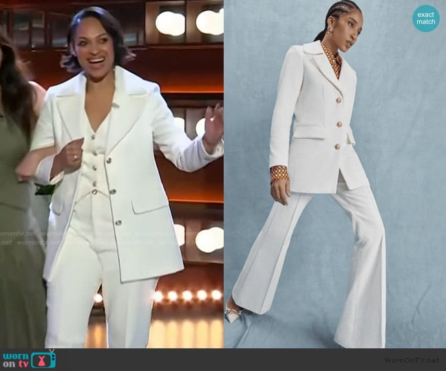 Lisou Bianca Ivory Tailored Corduroy Jacket worn by Cynthia Addai-Robinson on The Kelly Clarkson Show