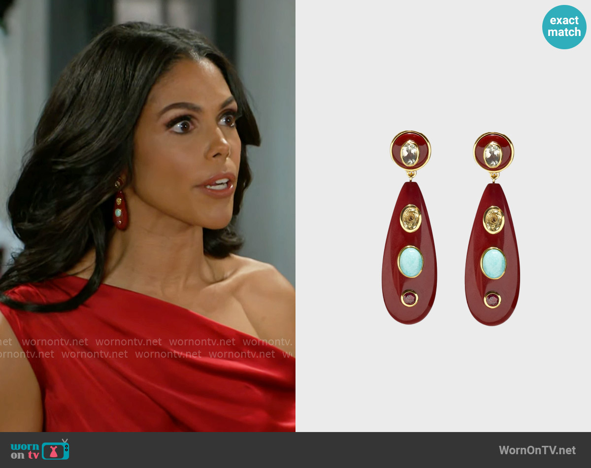 Lizzie Fortunato Torre Earrings in Chestnut worn by Dani Dupree (Karla Mosley) on Beyond the Gates