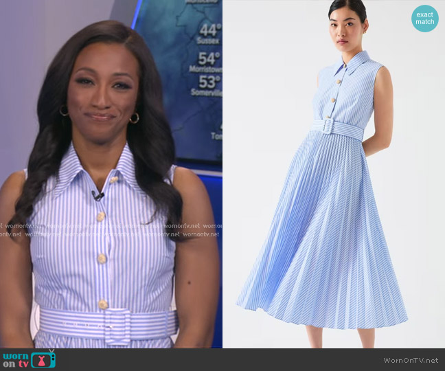 LK Bennett Hally Pleated Stripe Dress worn by Brittany Bell on Good Morning America