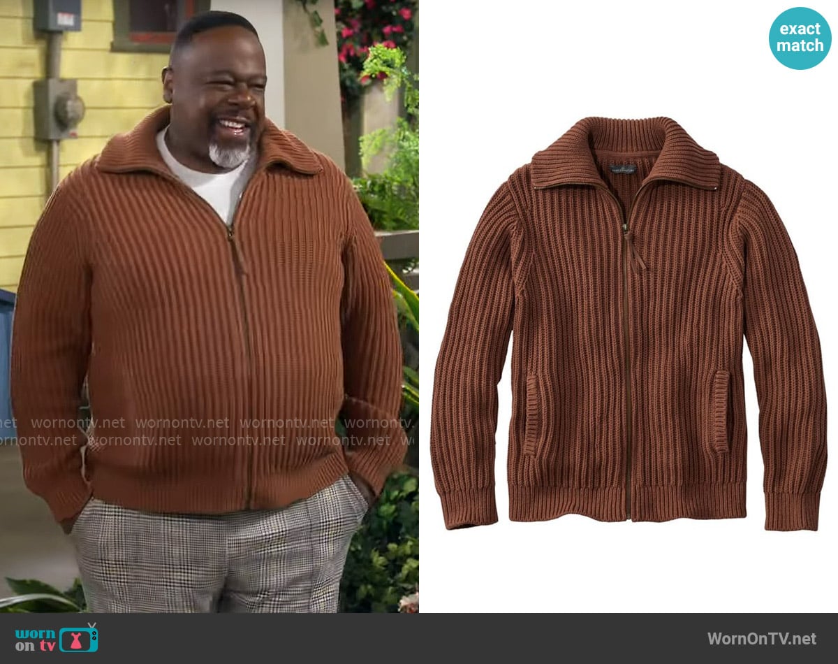 LL Bean Signature Organic Cotton Sweater in Allspice worn by Calvin (Cedric The Entertainer) on The Neighborhood