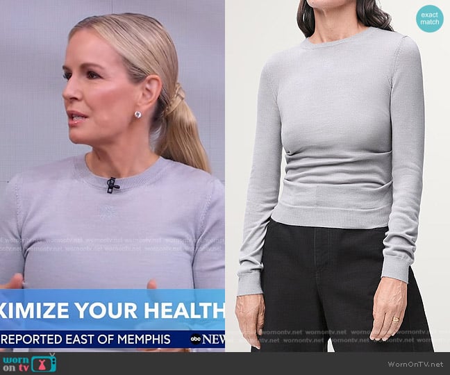 Loewe Draped Cashmere and Silk Sweater in Light Grey worn by Dr. Jennifer Ashton on Good Morning America