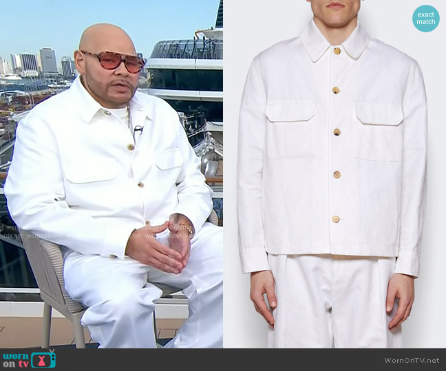 Loro Piana Daito Cotton Linen Overshirt in Optical White worn by Fat Joe on Today