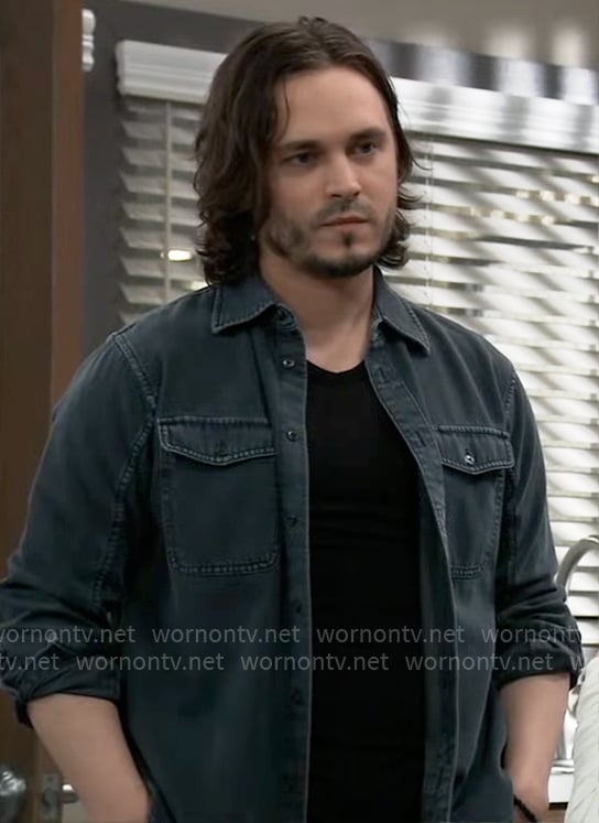 Lucky’s dark blue shirt on General Hospital