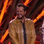 Luke Bryan’s beige studded leather jacket on American Idol