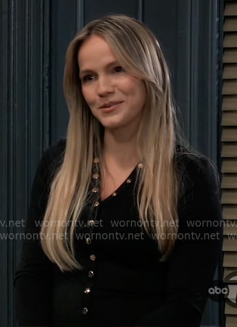 Lulu’s black button front top on General Hospital