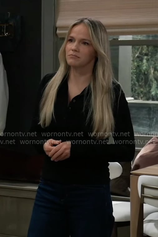 Lulu’s black pointelle knit top on General Hospital