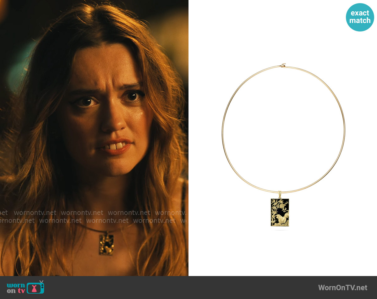 Luna Flo Golden Tiger Necklace worn by Chelsea (Aimee Lou Wood) on The White Lotus