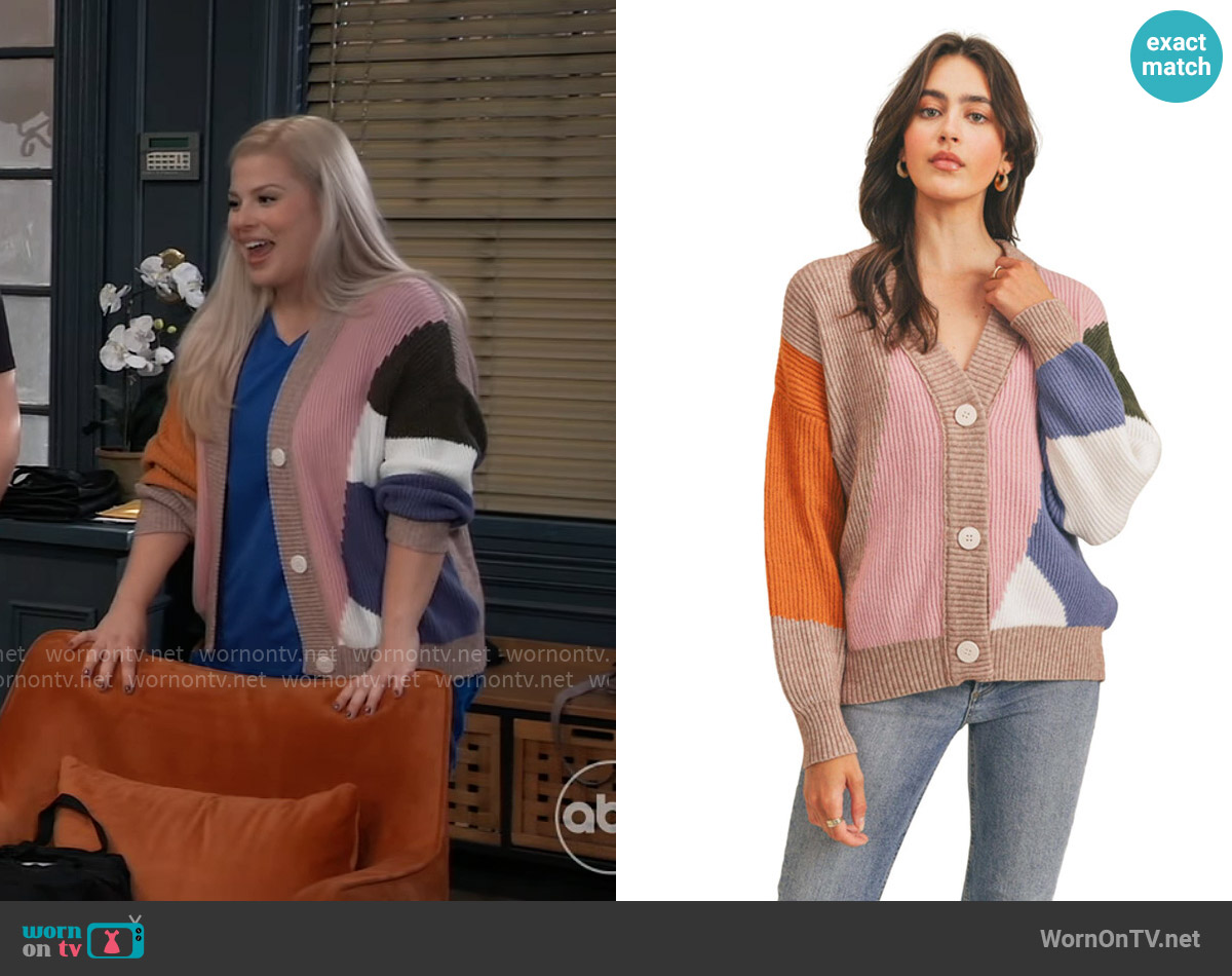 Lush Colorblock Button Down Cardigan worn by Amy Driscoll (Risa Dorken) on General Hospital