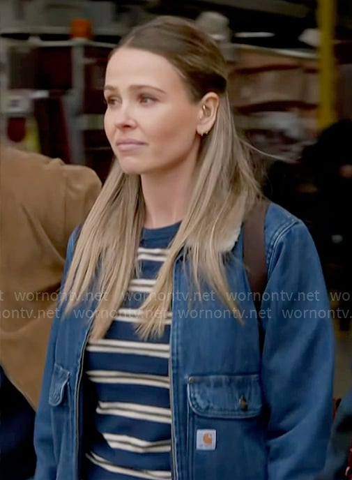 Novak’s denim jacket with sherpa collar on Chicago Fire