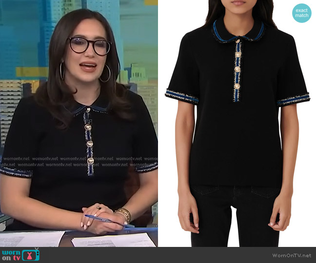Maje Mexicana Polo Metallic Trim Sweater worn by Savannah Sellers on NBC News Daily