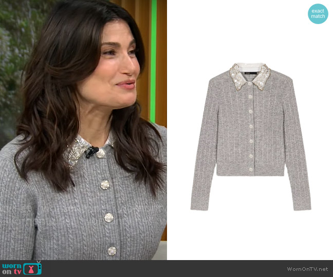 Maje Miniou Cable-Knit Cardigan worn by Idina Menzel on CBS Mornings