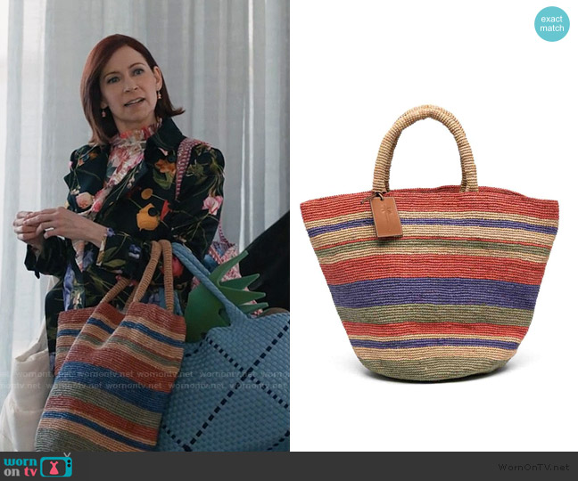 Manebi Stripped Raffia Summer Tote Bag worn by Elsbeth Tascioni (Carrie Preston) on Elsbeth