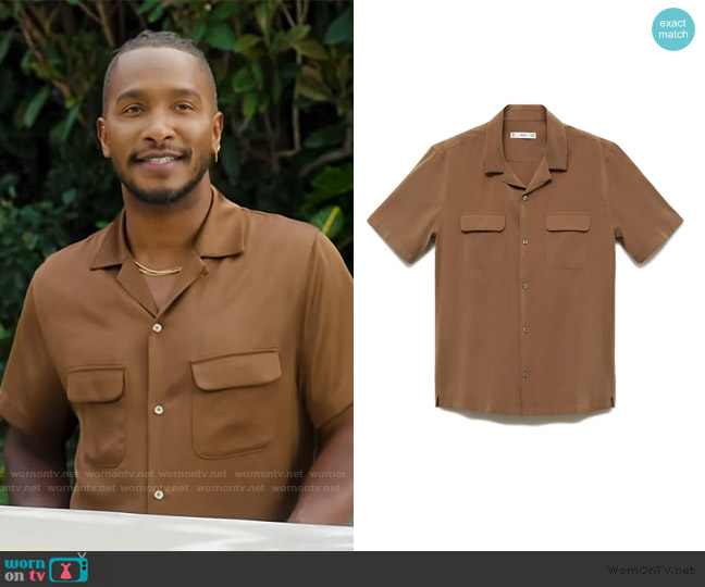 Mango Regular Fit Short Sleeve Camp Shirt worn by Scott Evans on Access Hollywood