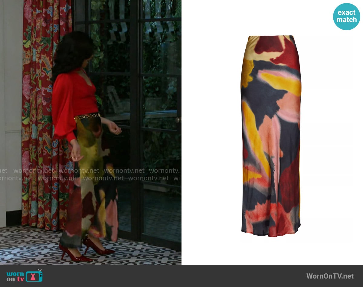 Maria Cher Madero Alice Abstract Maxi Skirt worn by Dani Dupree (Karla Mosley) on Beyond the Gates