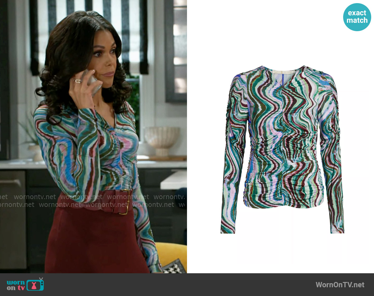 Marie Oliver Brodie Abstract Ruched Jersey Top worn by Dani Dupree (Karla Mosley) on Beyond the Gates