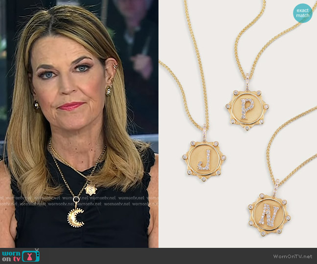 Marlo Laz Alphabet Coin Pavé Necklace in S worn by Savannah Guthrie on Today