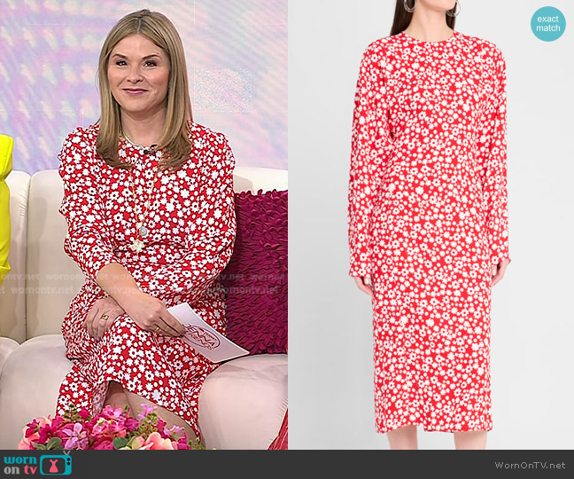 Marni Daisy-Print Dolman-Sleeve Midi Dress in Crimson worn by Jenna Bush Hager on Today