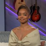 Marsai’s bow detail button front dress on The Kelly Clarkson Show