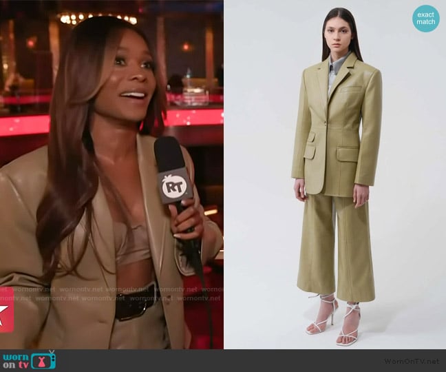Materiel Eco Leather Structured Blazer Olive worn by Zuri Hall on Access Hollywood