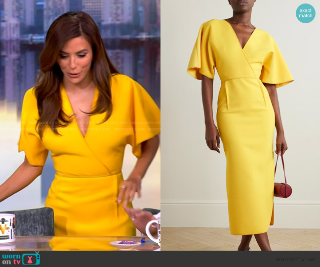 Maticevski Benefit wrap-effect pleated crepe midi dress worn by Eva Longoria on The View