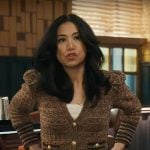 Mel’s brown v-neck cardigan on The Equalizer
