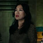 Mel’s metallic ruched front top on The Equalizer