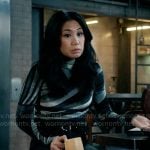 Mel’s striped velvet top on The Equalizer