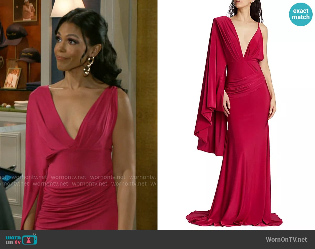 Michael Costello Maverick Gown worn by Dani Dupree (Karla Mosley) on Beyond the Gates