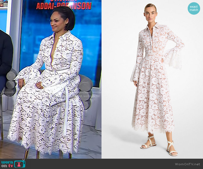 Michael Kors Collection Floral Lace Bracelet-Sleeve Shirtdress in Optic White worn by Cynthia Addai-Robinson on Today