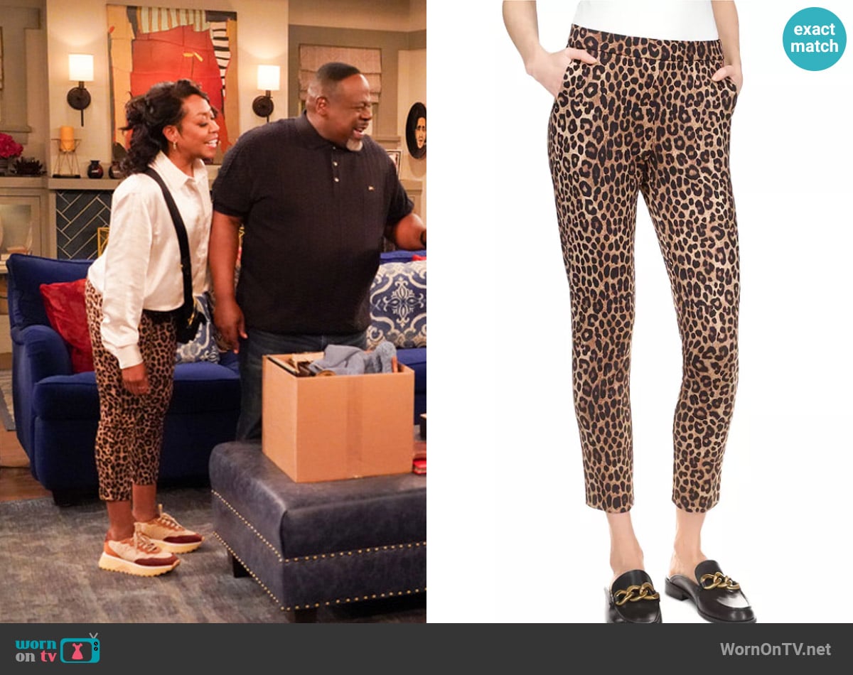 MICHAEL Michael Kors Leopard Print Slim Ankle Pants worn by Tina Butler (Tichina Arnold) on The Neighborhood