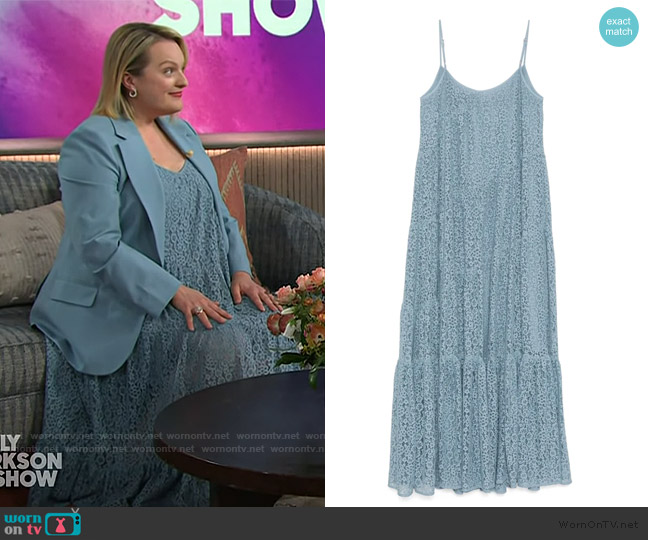 Michael Kors Floral Lace Tiered Slip Dress worn by Elisabeth Moss on The Kelly Clarkson Show