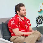 Michael Angarano’s red floral print shirt on Access Hollywood