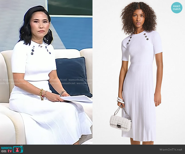 MICHAEL Michael Kors Ribbed Stretch Knit Button Midi Dress worn by Vicky Nguyen on Today