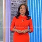 Michelle Miller’s red twisted keyhole dress on CBS Evening News