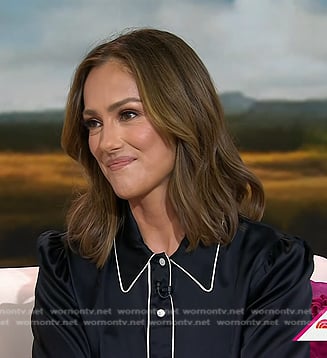 Minka Kelly’s black dress with white piping on Today