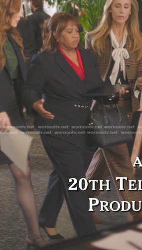 Miranda’s black belted blazer jumpsuit on Greys Anatomy