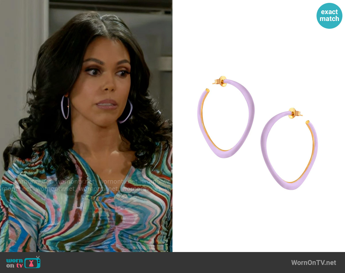 Misho Juicy Sunday Hoops XL in Lavender Love worn by Dani Dupree (Karla Mosley) on Beyond the Gates