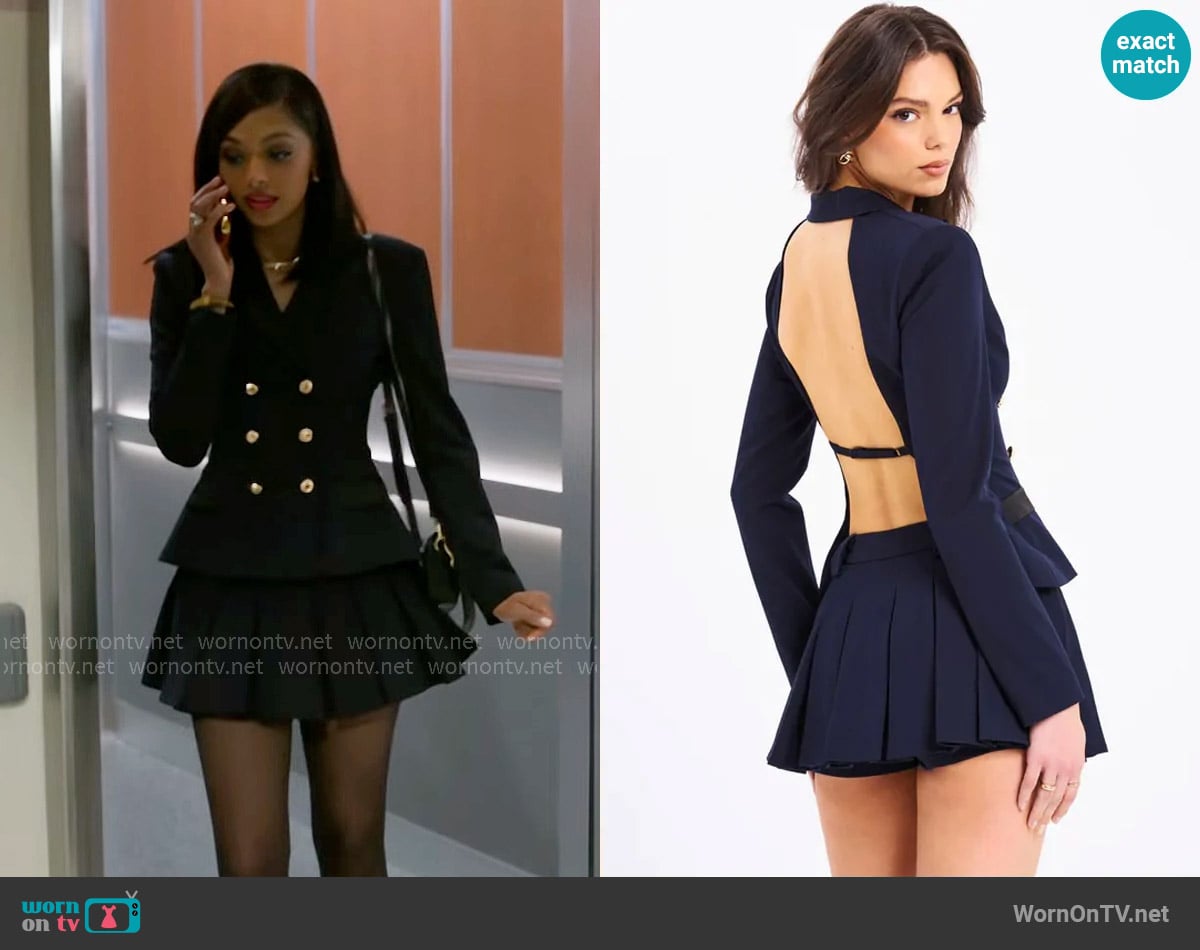 Miss Circle Nasia Navy Blue Double Breast Backless Blazer worn by Kat Richardson (Colby Muhammad) on Beyond the Gates