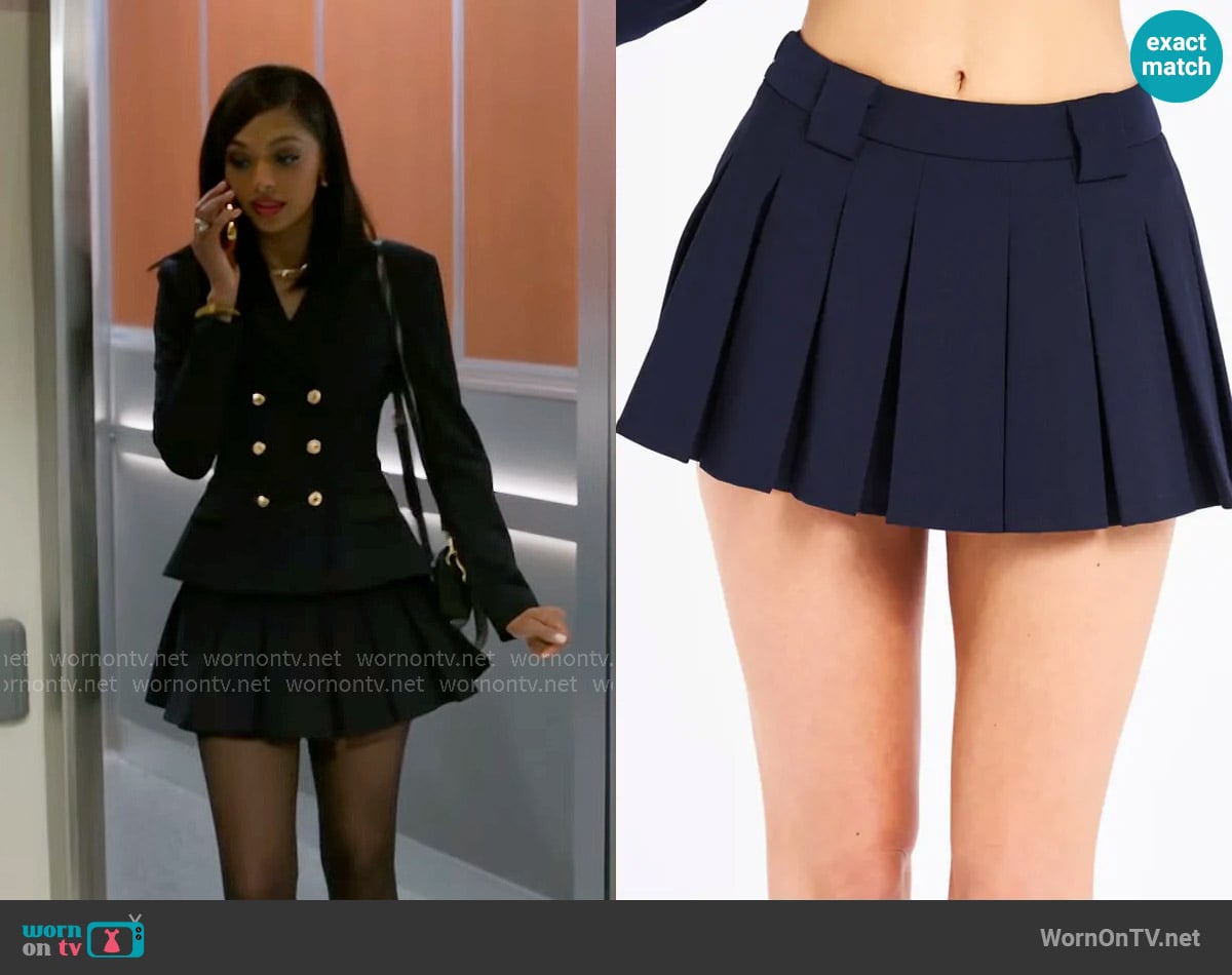 Miss Circle Nasya Navy Blue Pleated Mini Skort worn by Kat Richardson (Colby Muhammad) on Beyond the Gates
